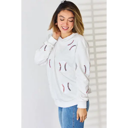 Sequin Ball Round Neck Dropped Shoulder Sweatshirt - Tops