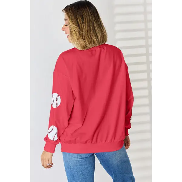 Sequin Ball Round Neck Dropped Shoulder Sweatshirt - Tops