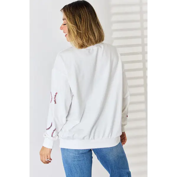 Sequin Ball Round Neck Dropped Shoulder Sweatshirt - Tops