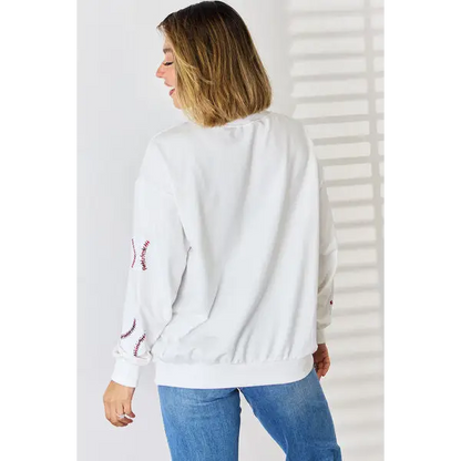 Sequin Ball Round Neck Dropped Shoulder Sweatshirt - Tops