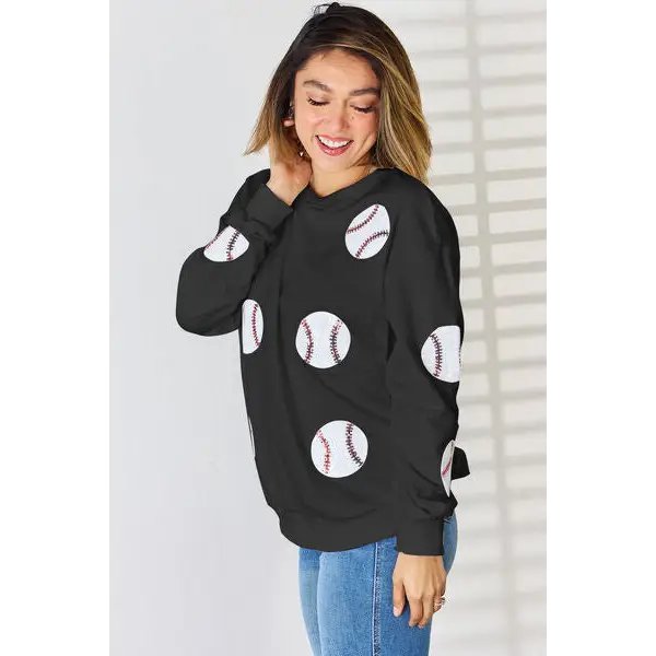 Sequin Ball Round Neck Dropped Shoulder Sweatshirt - Tops