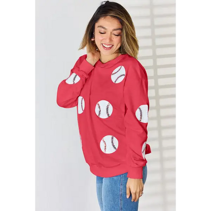 Sequin Ball Round Neck Dropped Shoulder Sweatshirt - Tops