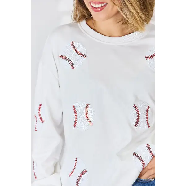 Sequin Ball Round Neck Dropped Shoulder Sweatshirt - Tops