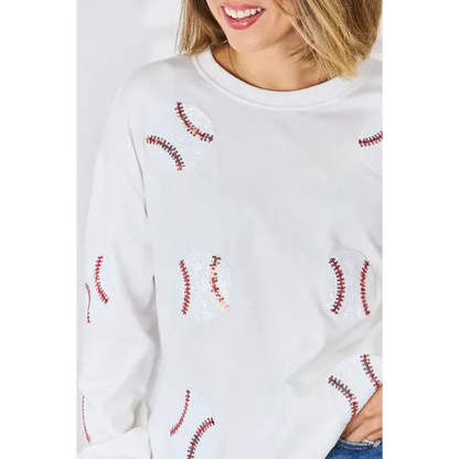 Sequin Ball Round Neck Dropped Shoulder Sweatshirt - Tops