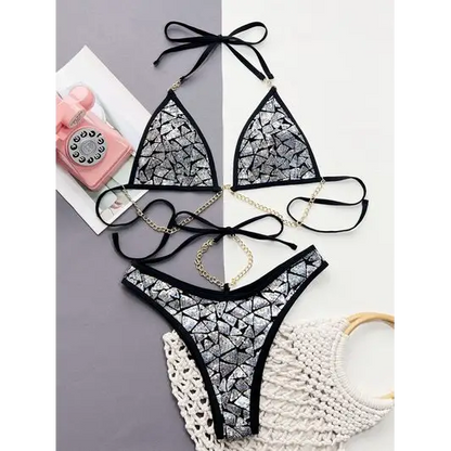 Sequin Halter Neck Two-Piece Bikini Set