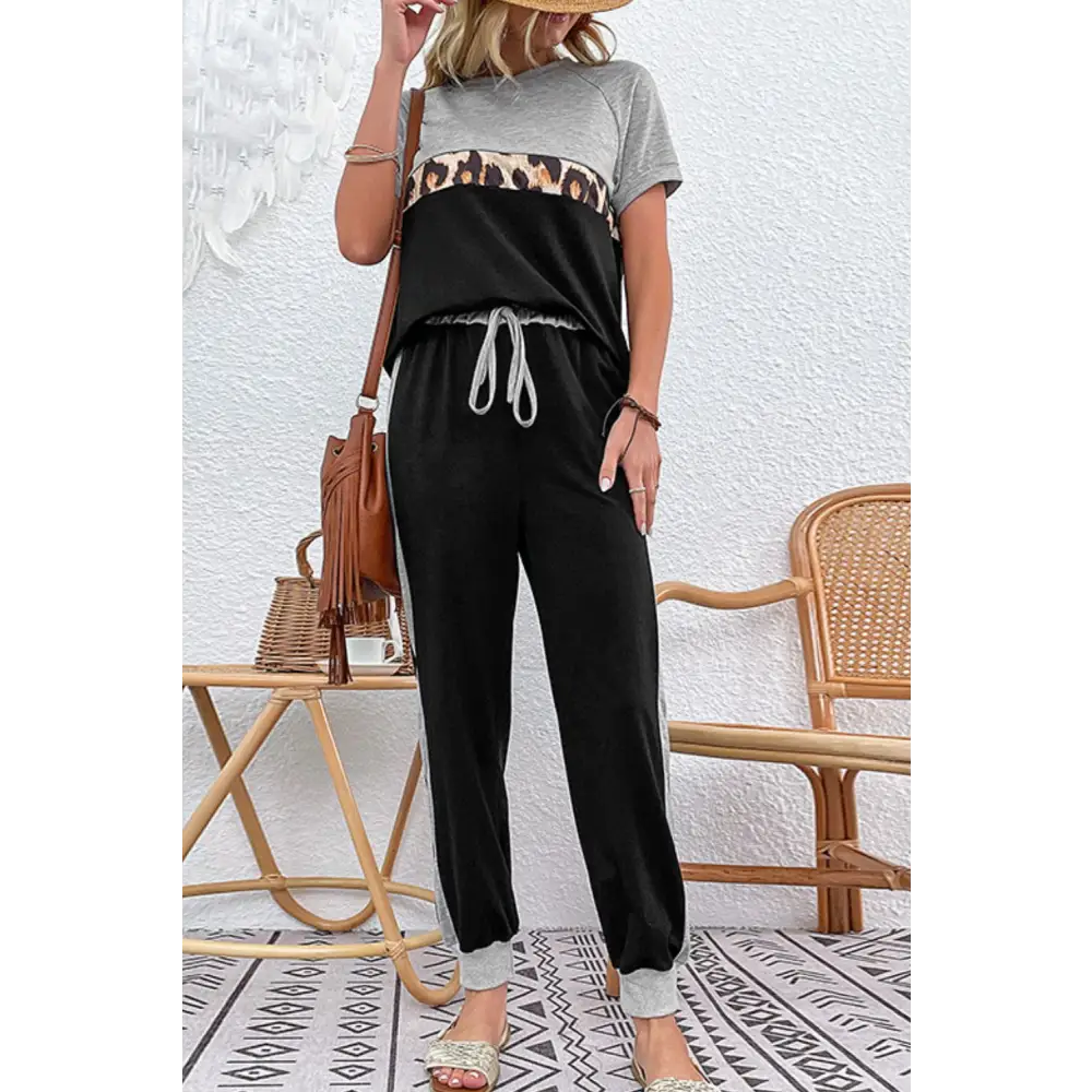 Short Sleeve Top and Drawstring Pants Set - Madi Gray Boutique