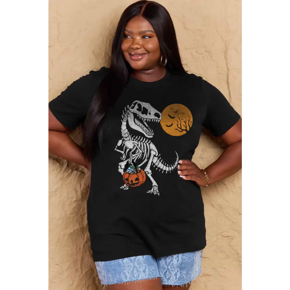 Simply Love Full Size Dinosaur Skeleton Graphic Cotton T-Shirt - Tops