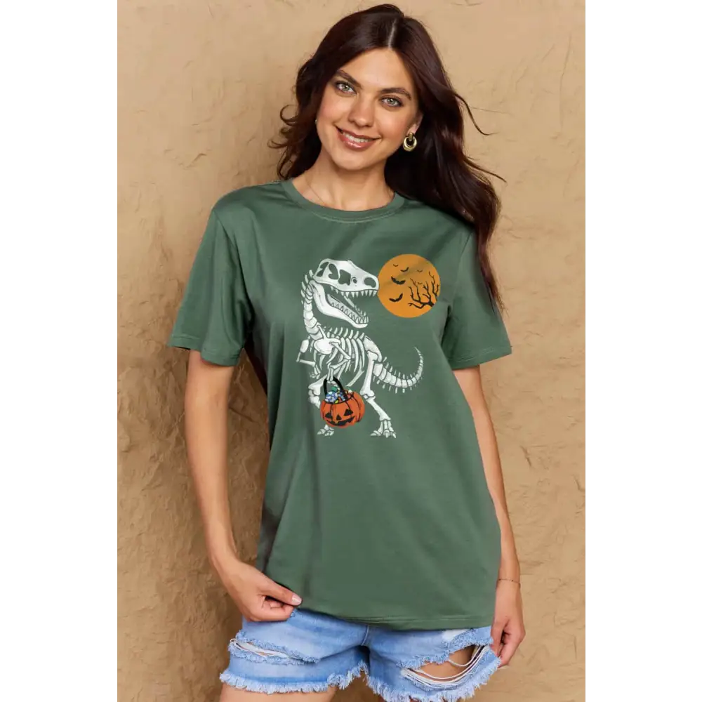 Simply Love Full Size Dinosaur Skeleton Graphic Cotton T-Shirt - Tops