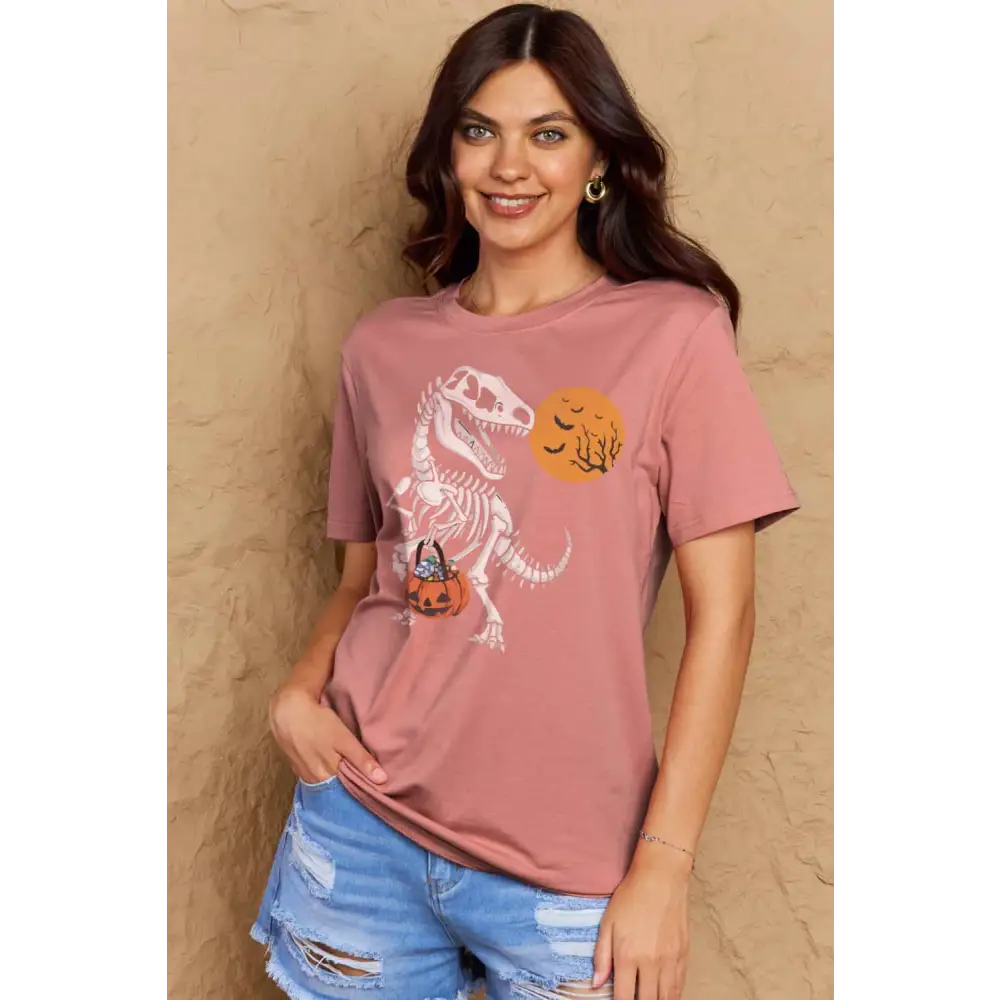 Simply Love Full Size Dinosaur Skeleton Graphic Cotton T-Shirt - Tops