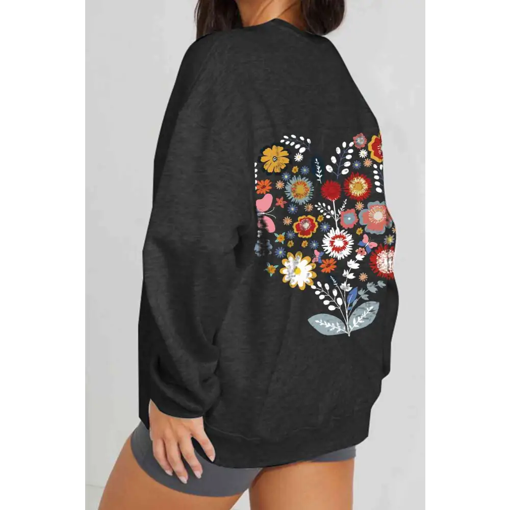 Simply Love Full Size Flower Graphic Sweatshirt - Tops