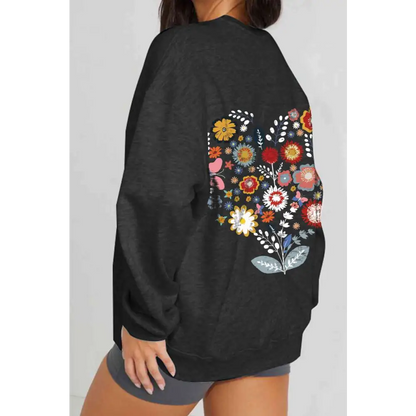 Simply Love Full Size Flower Graphic Sweatshirt - Tops