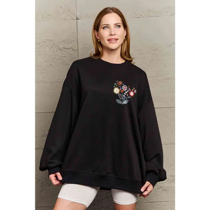 Simply Love Full Size Flower Graphic Sweatshirt - Tops