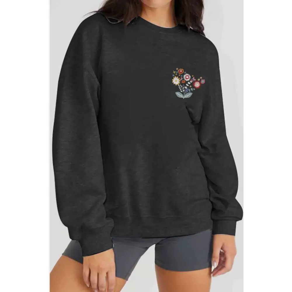 Simply Love Full Size Flower Graphic Sweatshirt - Tops