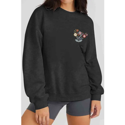 Simply Love Full Size Flower Graphic Sweatshirt - Tops