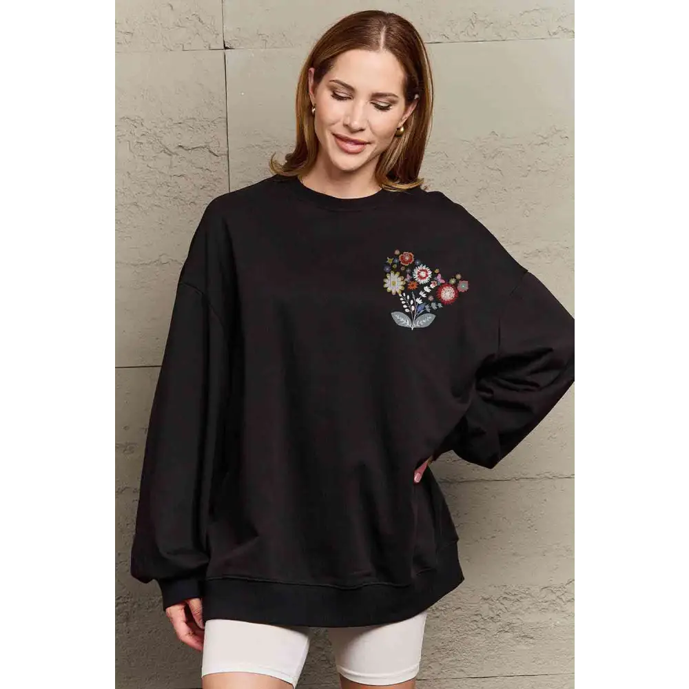 Simply Love Full Size Flower Graphic Sweatshirt - Tops