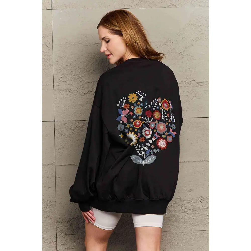 Simply Love Full Size Flower Graphic Sweatshirt - Tops