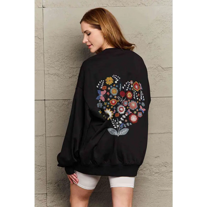 Simply Love Full Size Flower Graphic Sweatshirt - Tops