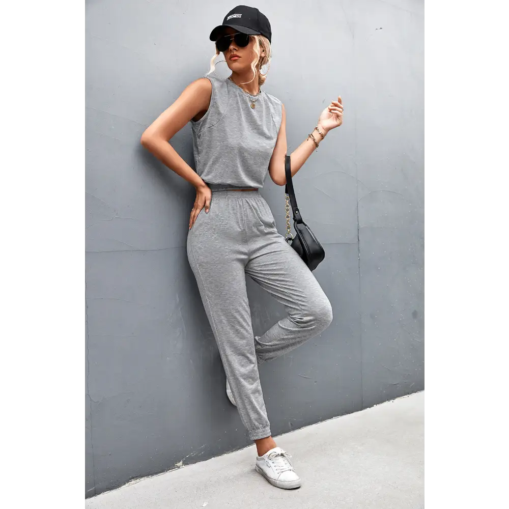 Sleeveless Top and Joggers Set - Madi Gray Boutique