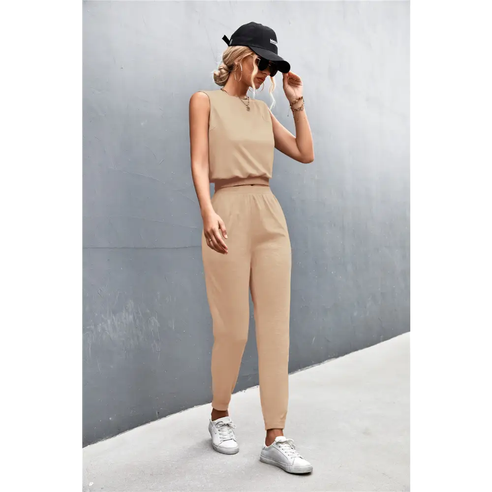 Sleeveless Top and Joggers Set - Madi Gray Boutique