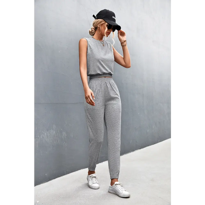 Sleeveless Top and Joggers Set - Madi Gray Boutique