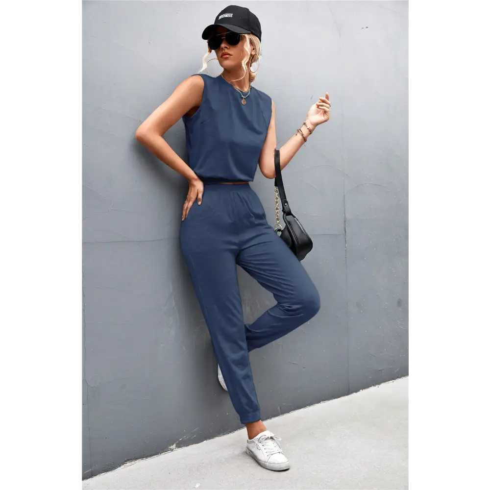 Sleeveless Top and Joggers Set - Madi Gray Boutique