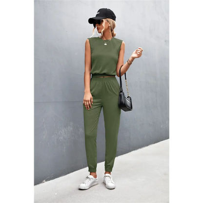 Sleeveless Top and Joggers Set - Madi Gray Boutique