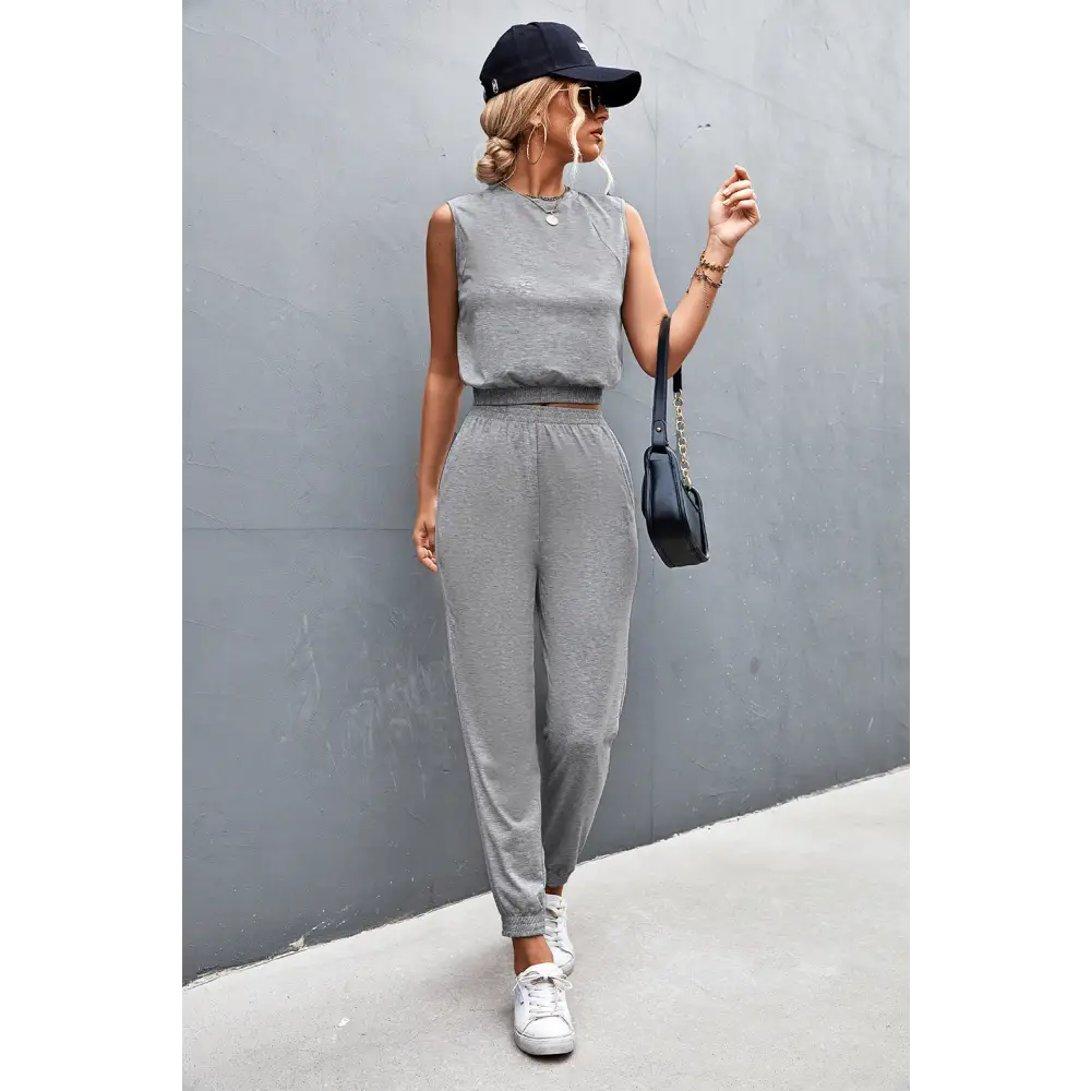 Sleeveless Top and Joggers Set - Madi Gray Boutique