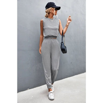 Sleeveless Top and Joggers Set - Madi Gray Boutique