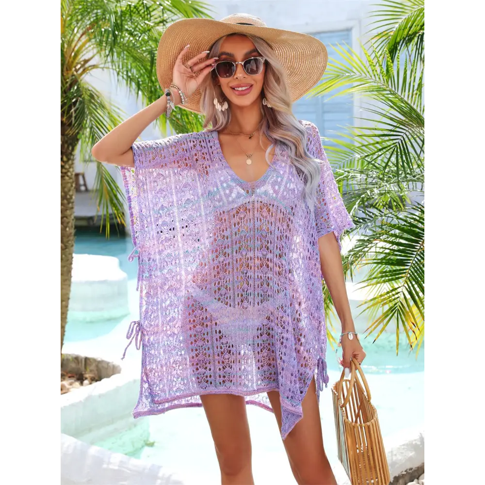 Slit Openwork V-Neck Cover Up