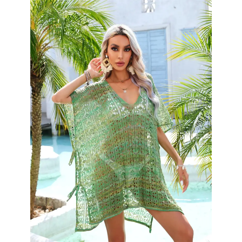 Slit Openwork V-Neck Cover Up