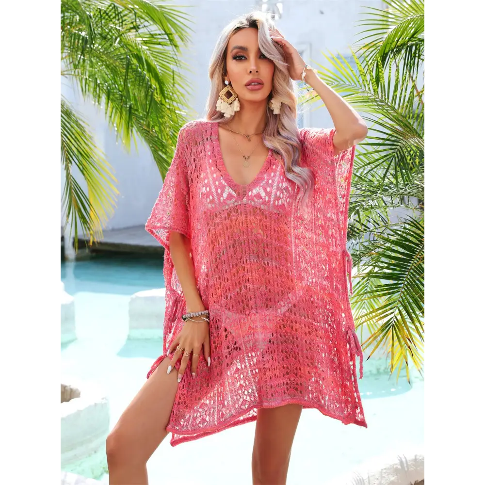 Slit Openwork V-Neck Cover Up