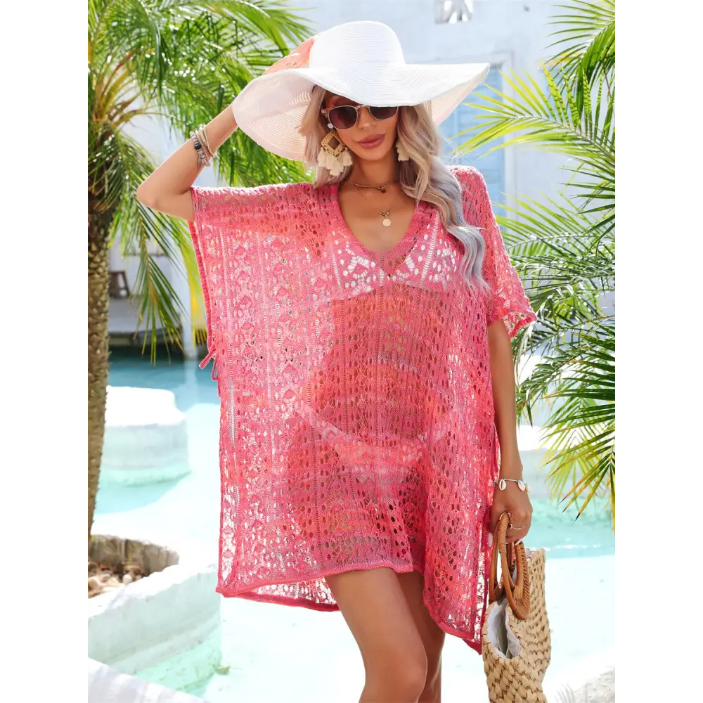 Slit Openwork V-Neck Cover Up