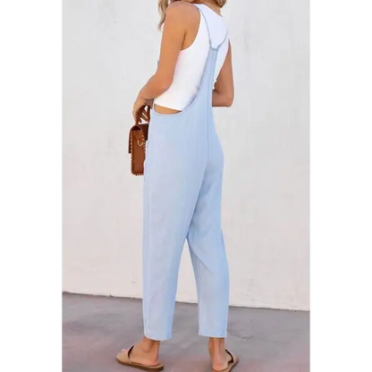 Spaghetti Strap Denim Overalls with Pockets - Bottoms