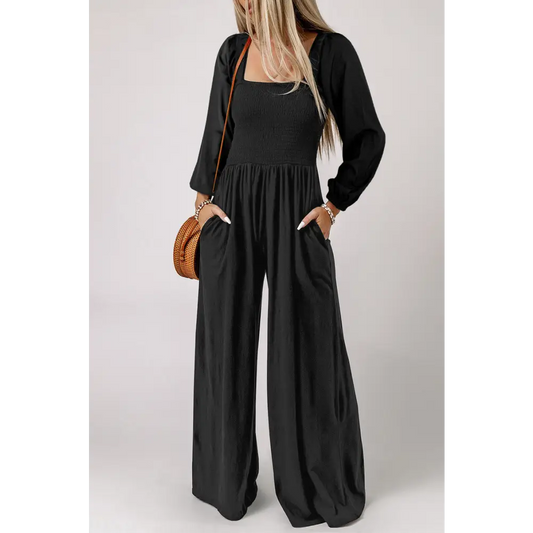 Square Neck Raglan Sleeve Jumpsuit with Pocket - Madi Gray Boutique