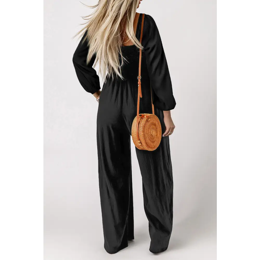 Square Neck Raglan Sleeve Jumpsuit with Pocket - Madi Gray Boutique