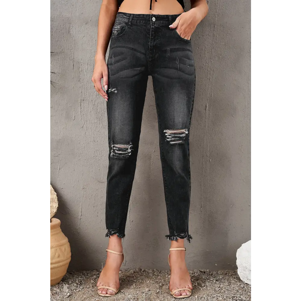 Stylish Distressed Cropped Jeans - Madi Gray Boutique