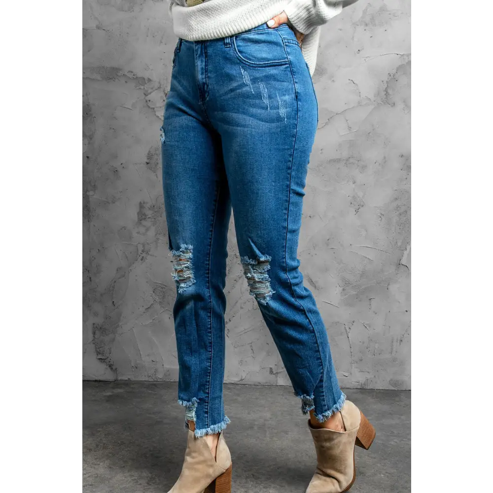 Stylish Distressed Cropped Jeans - Madi Gray Boutique