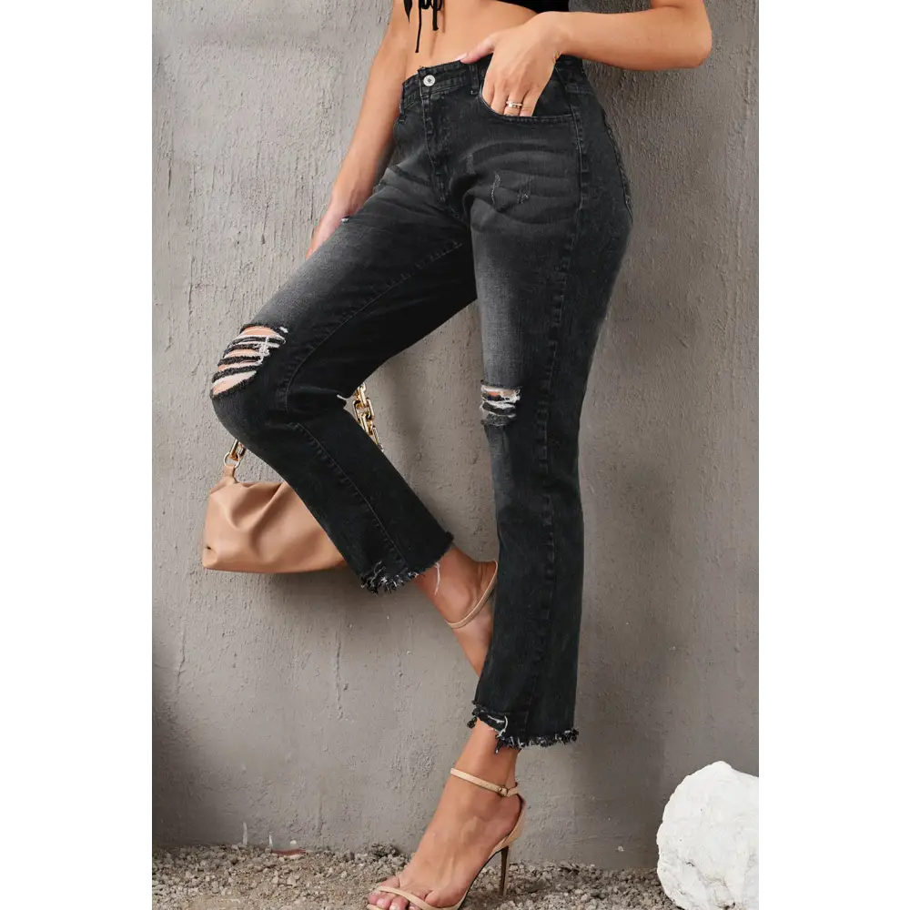 Stylish Distressed Cropped Jeans - Madi Gray Boutique