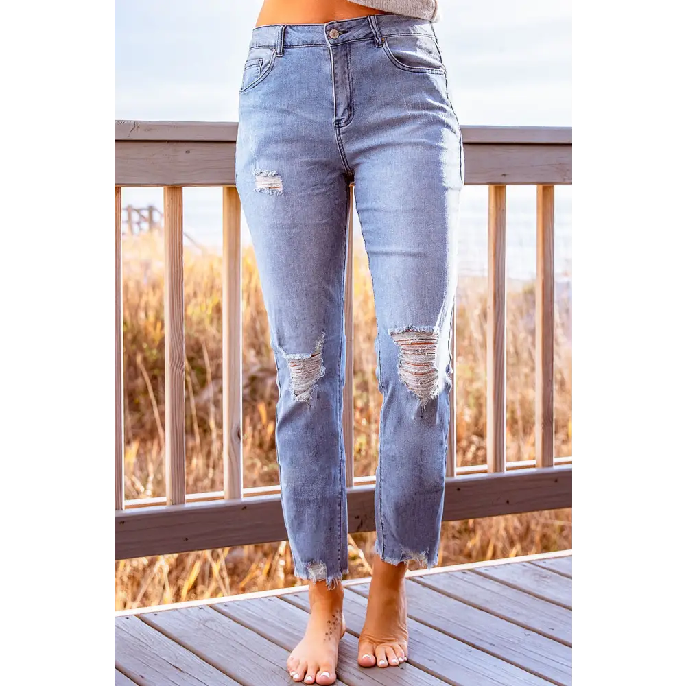 Stylish Distressed Cropped Jeans - Madi Gray Boutique