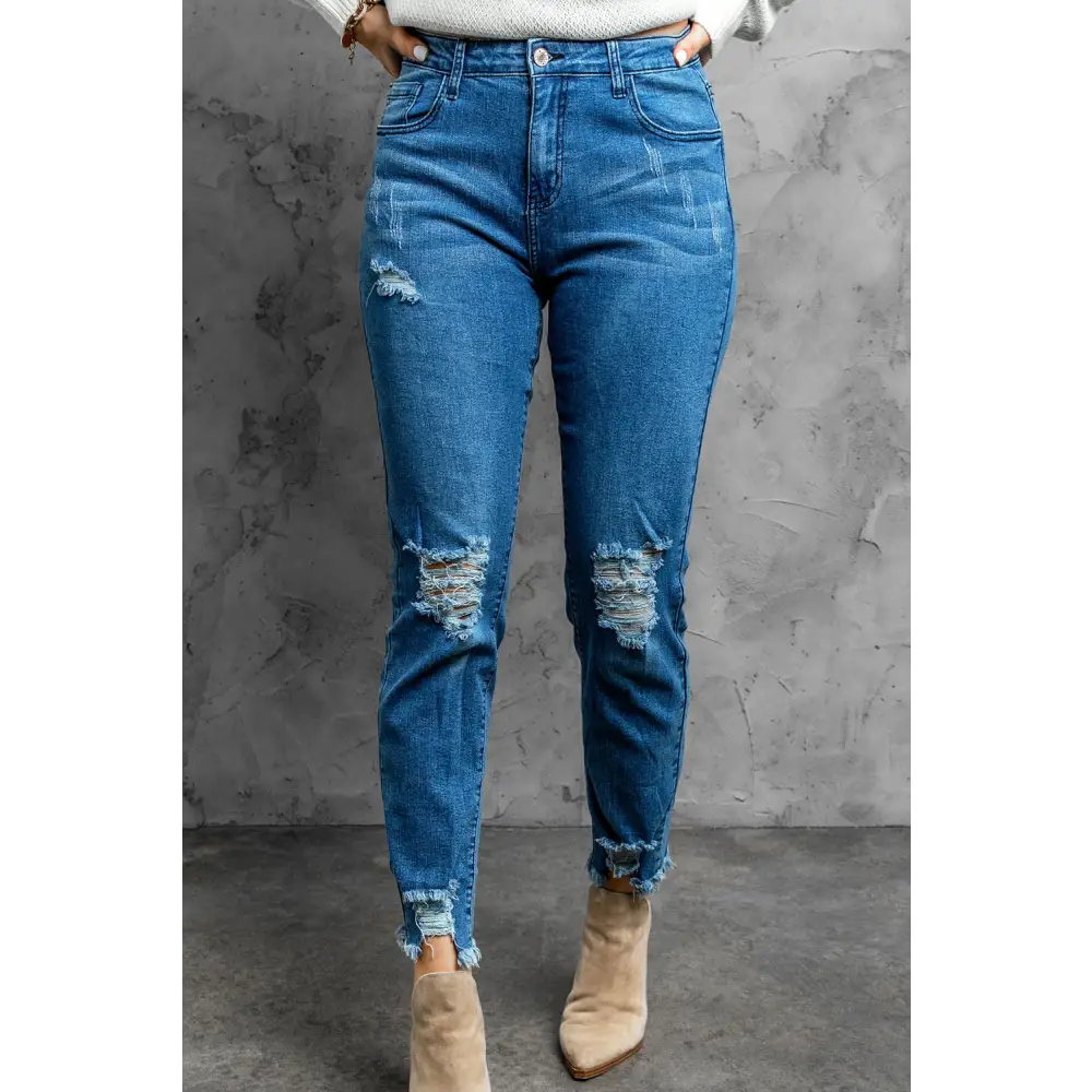 Stylish Distressed Cropped Jeans - Madi Gray Boutique