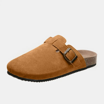 Suede Closed Toe Buckle Slide - Caramel / 6