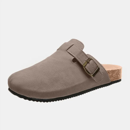 Suede Closed Toe Buckle Slide - Charcoal / 6