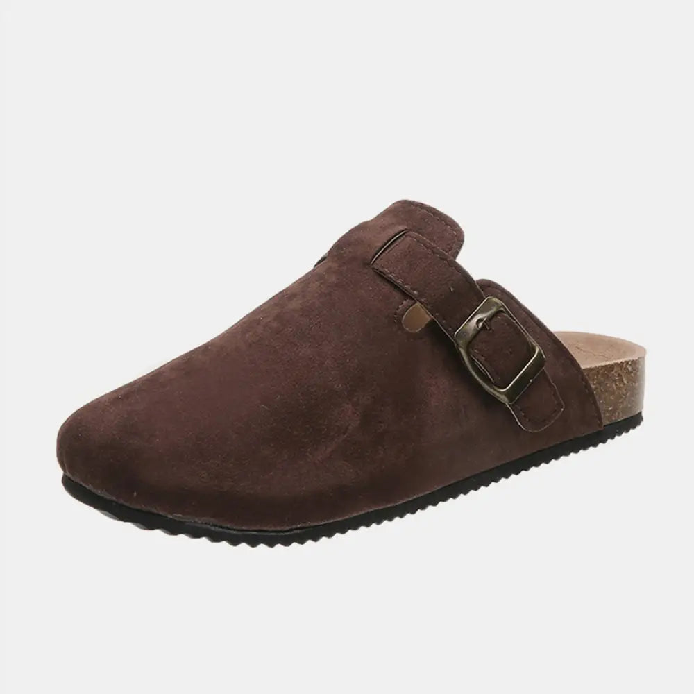 Suede Closed Toe Buckle Slide - Chocolate / 6