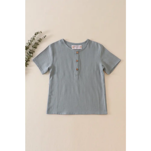 Teal button linen top - Top