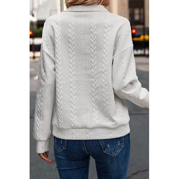 Textured Half Zip Dropped Shoulder Sweatshirt - Madi Gray Boutique