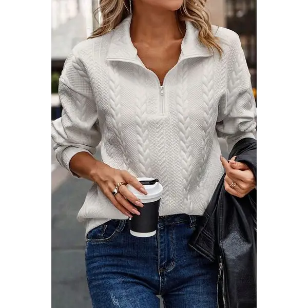 Textured Half Zip Dropped Shoulder Sweatshirt - Madi Gray Boutique