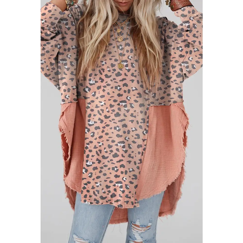 Textured Leopard Dropped Shoulder Blouse - Madi Gray Boutique