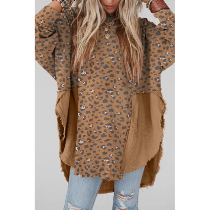 Textured Leopard Dropped Shoulder Blouse - Madi Gray Boutique