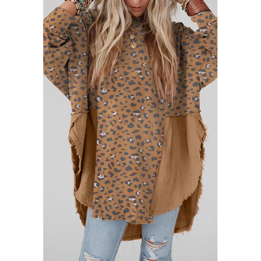 Textured Leopard Dropped Shoulder Blouse - Madi Gray Boutique