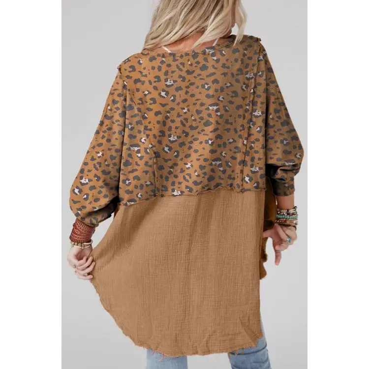 Textured Leopard Dropped Shoulder Blouse - Madi Gray Boutique